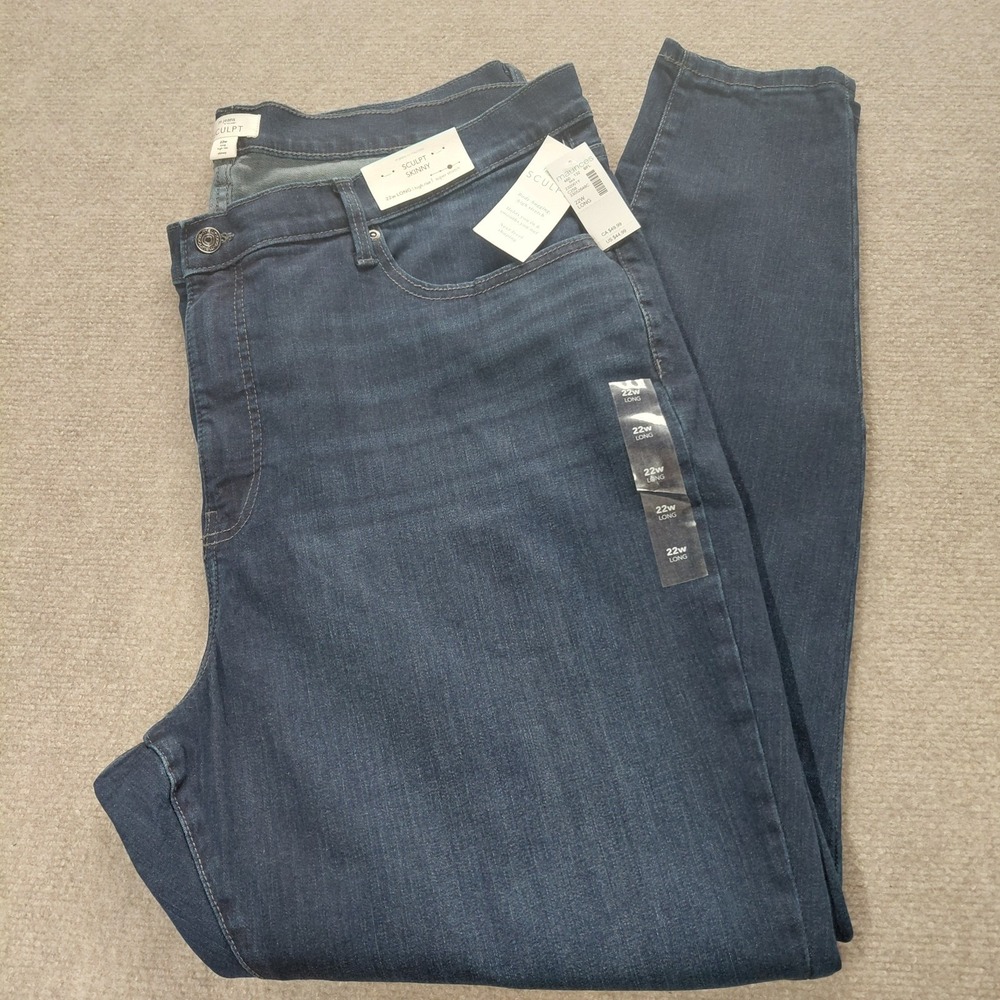 M Jeans Maurices Jeans Plus 22W 32" LONG Skinny Super Stretch Blue High Rise NEW